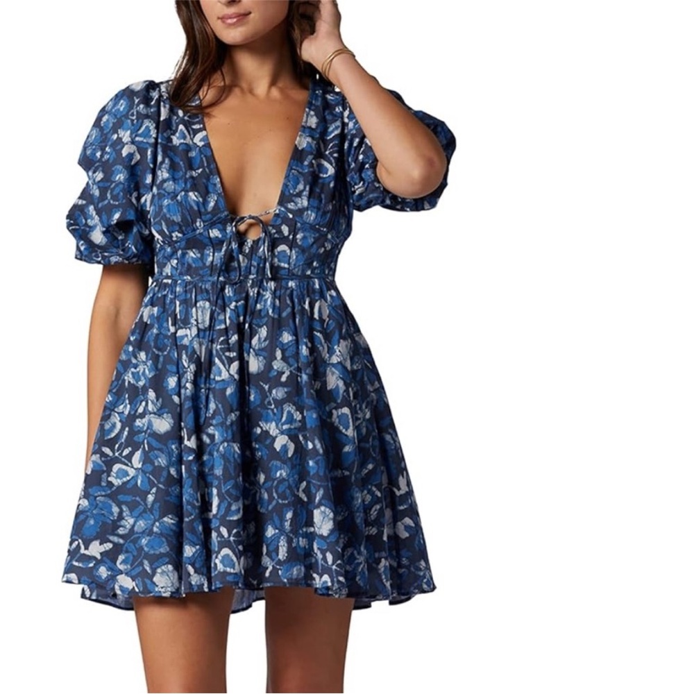 Joie Lucia Navy Blazer Multi Color Floral V-Neck Mini Cotton Dress | 3X | NWT